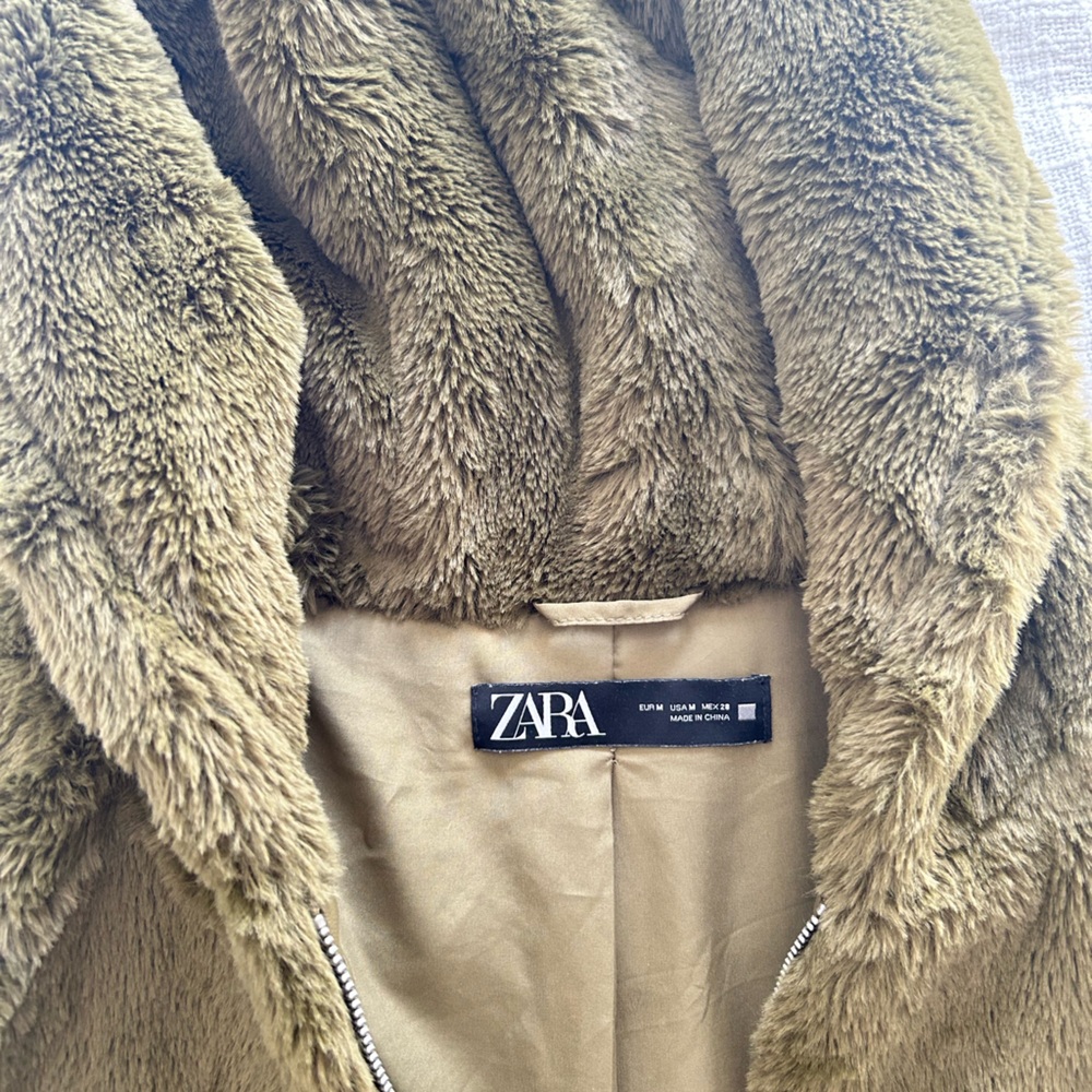 Zara Olive Green Faux Fur Jacket